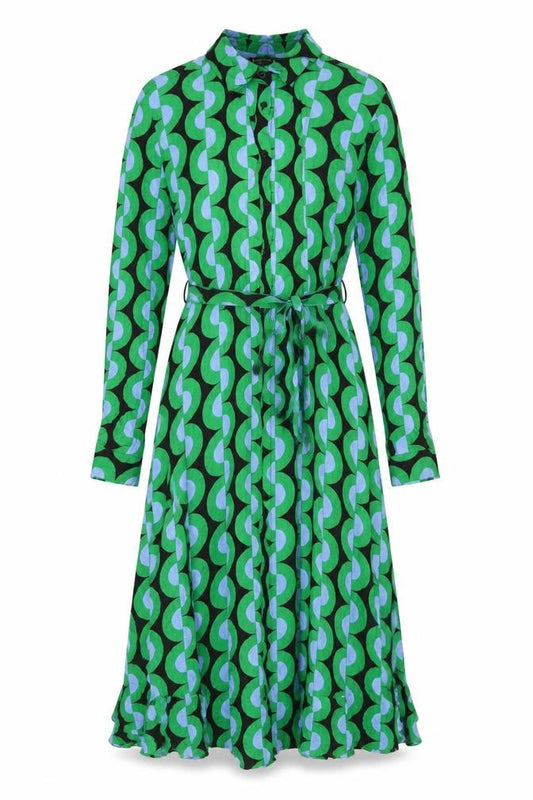 Stradivarius Womens Green Geometric Midi Shirt Dress XS