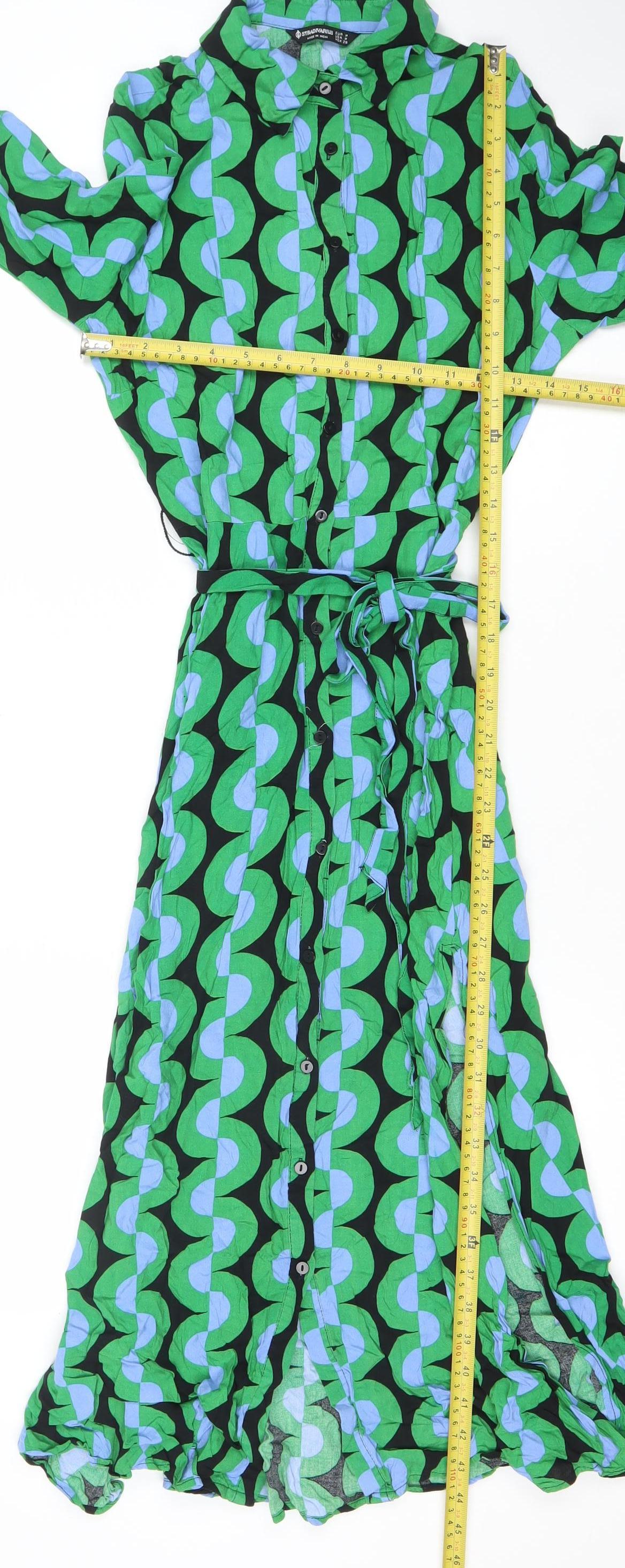 Stradivarius Womens Green Geometric Midi Shirt Dress XS