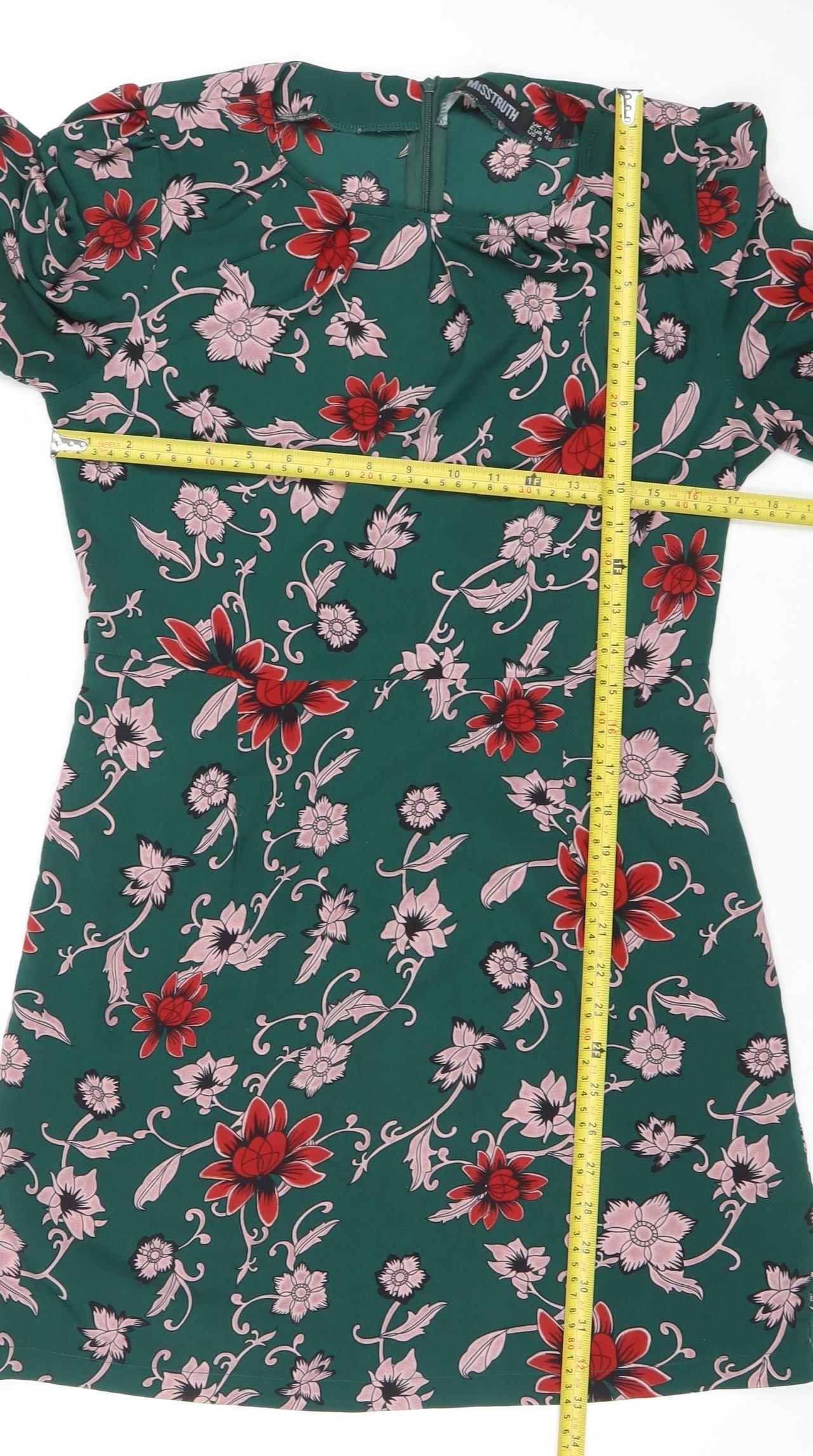 Missguided Women’s Green Floral Ruched Bodycon Dress Size 12