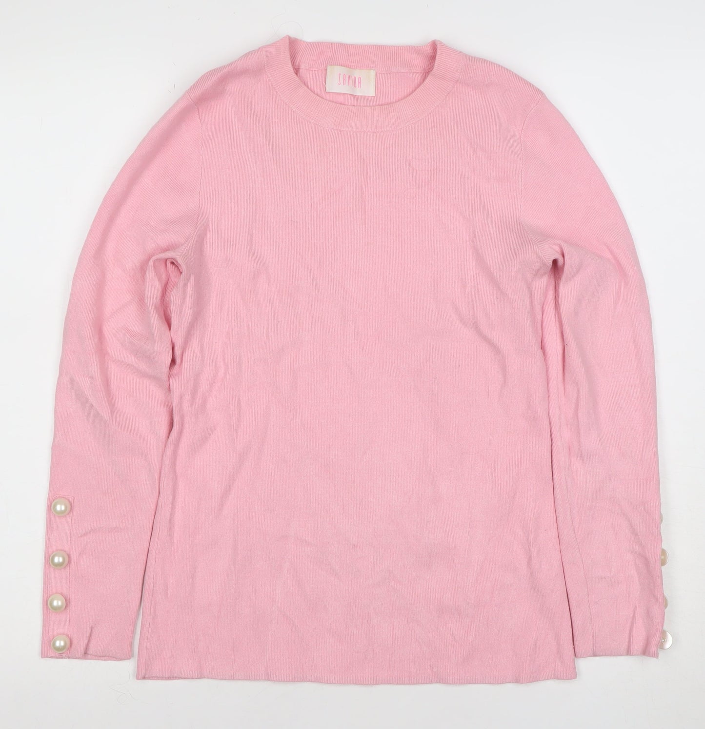 Savida Women’s Pink Crew Neck Long Sleeve Button Jumper Size 10
