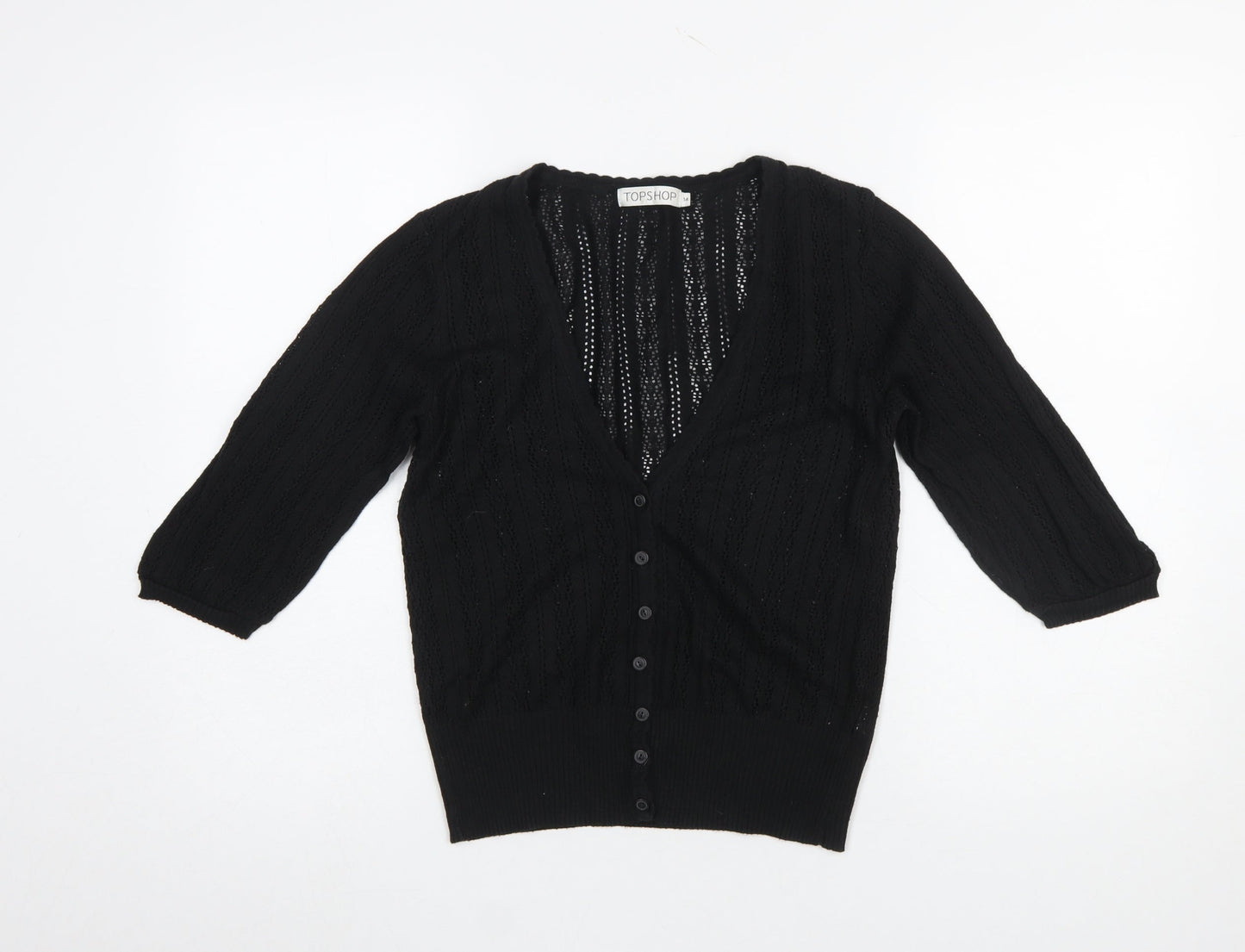 Topshop Women’s Black V-Neck Open-Knit Cardigan Size 14