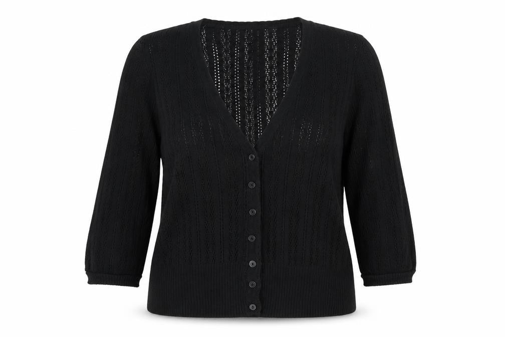 Topshop Women’s Black V-Neck Open-Knit Cardigan Size 14