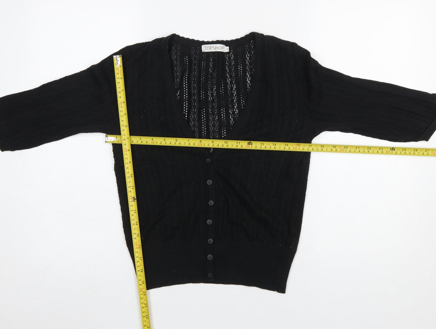 Topshop Women’s Black V-Neck Open-Knit Cardigan Size 14