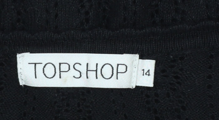 Topshop Women’s Black V-Neck Open-Knit Cardigan Size 14