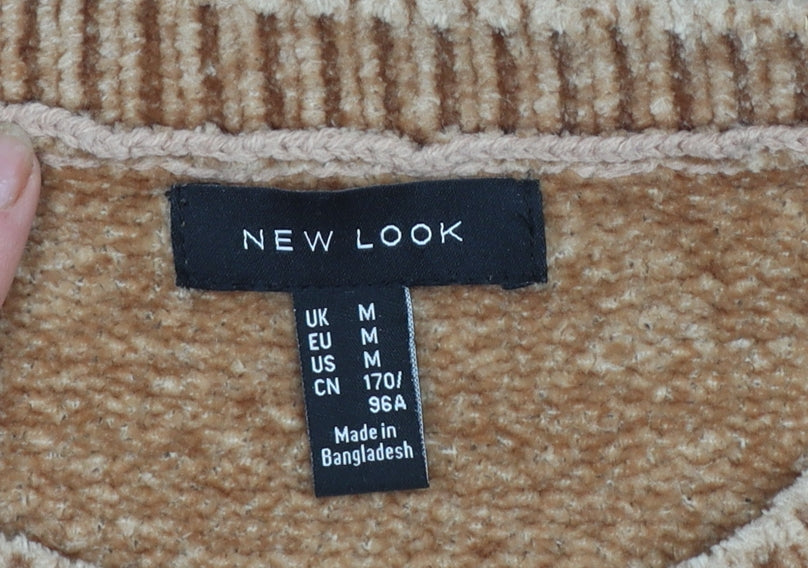 New Look Women Beige Crew Neck Pullover Jumper Medium Polyester Knit