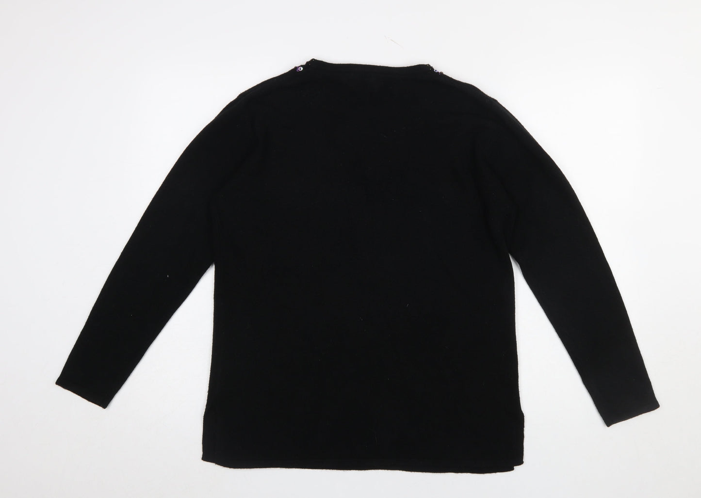 Said Woman Black Beaded V-Neck Acrylic Jumper Size 14-16
