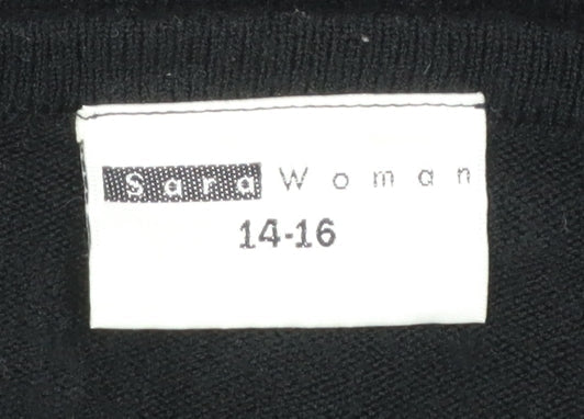 Said Woman Black Beaded V-Neck Acrylic Jumper Size 14-16
