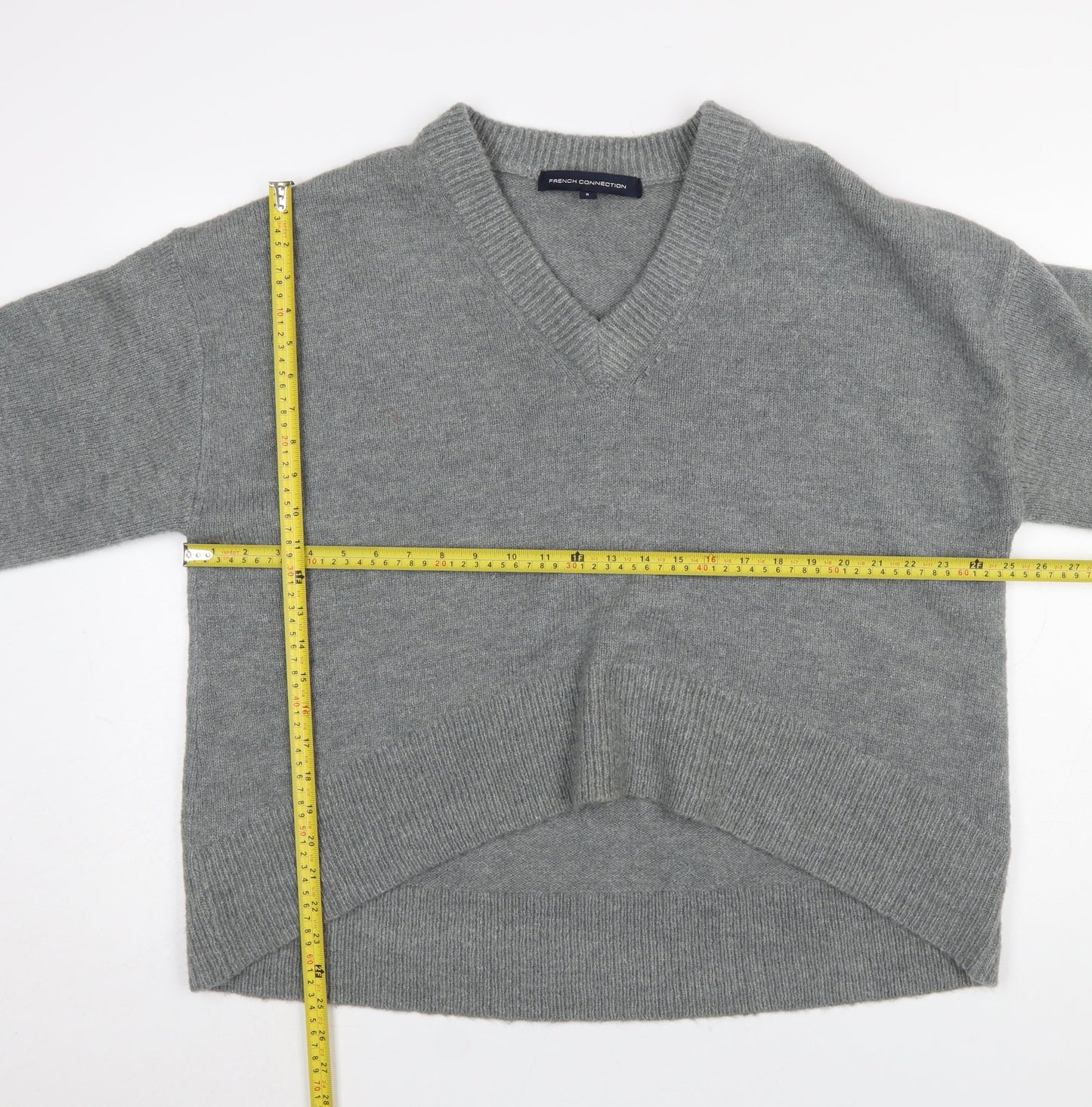 French Connection Women’s Grey V-Neck Knit Jumper Size S