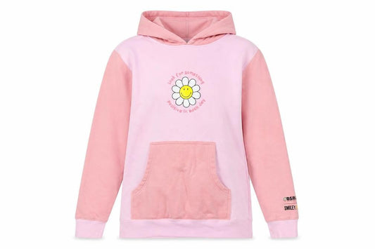 BSR Smiley Pink Colourblock Hoodie Women's S Graphic Flower Cotton Blend