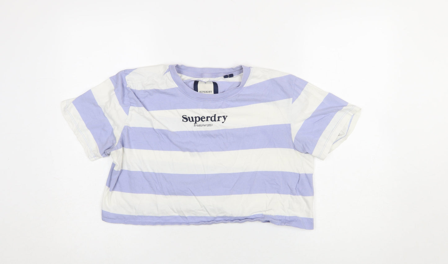 Superdry Women’s Lilac White Cropped Striped Cotton T-Shirt UK 8
