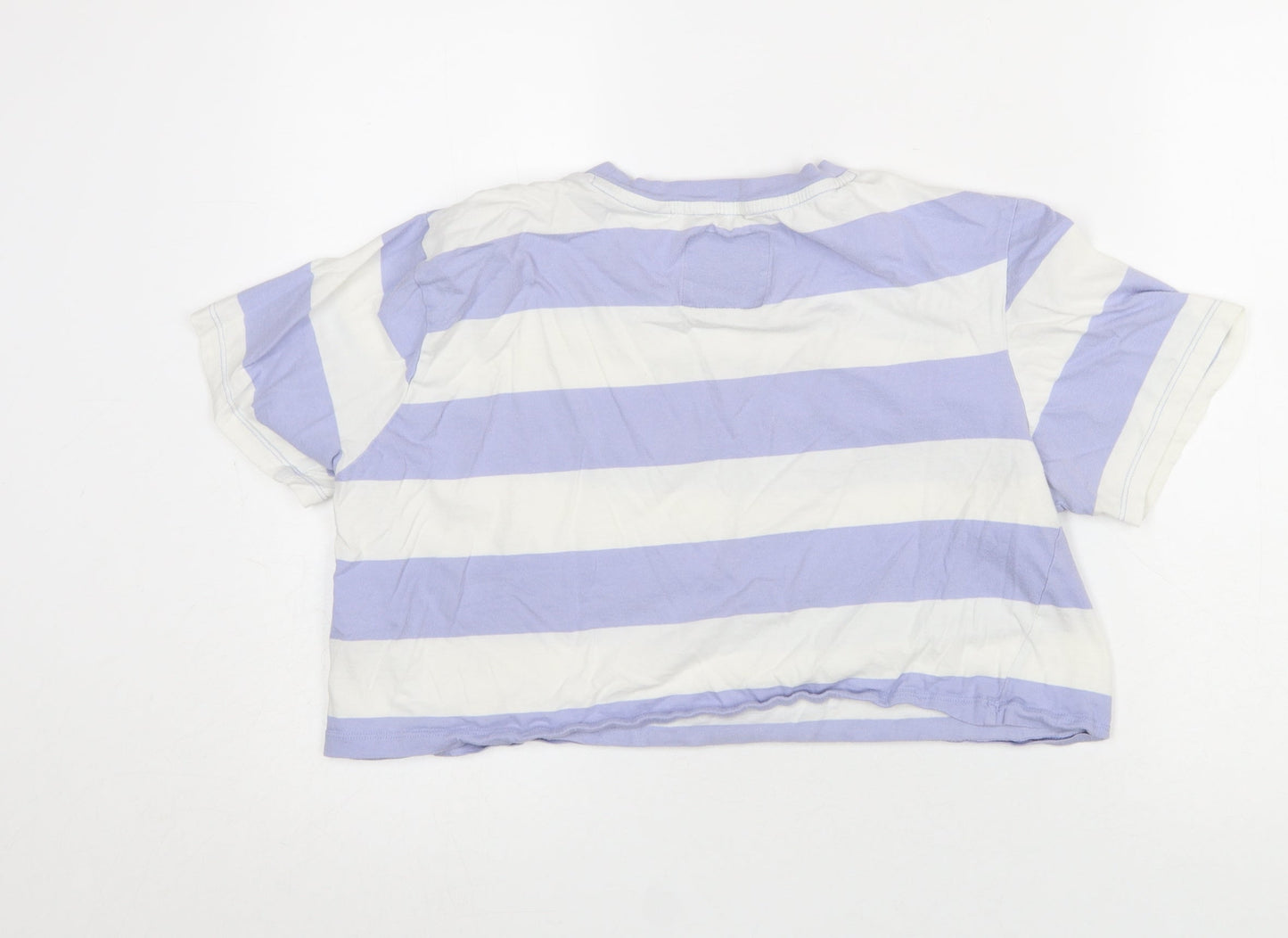 Superdry Women’s Lilac White Cropped Striped Cotton T-Shirt UK 8