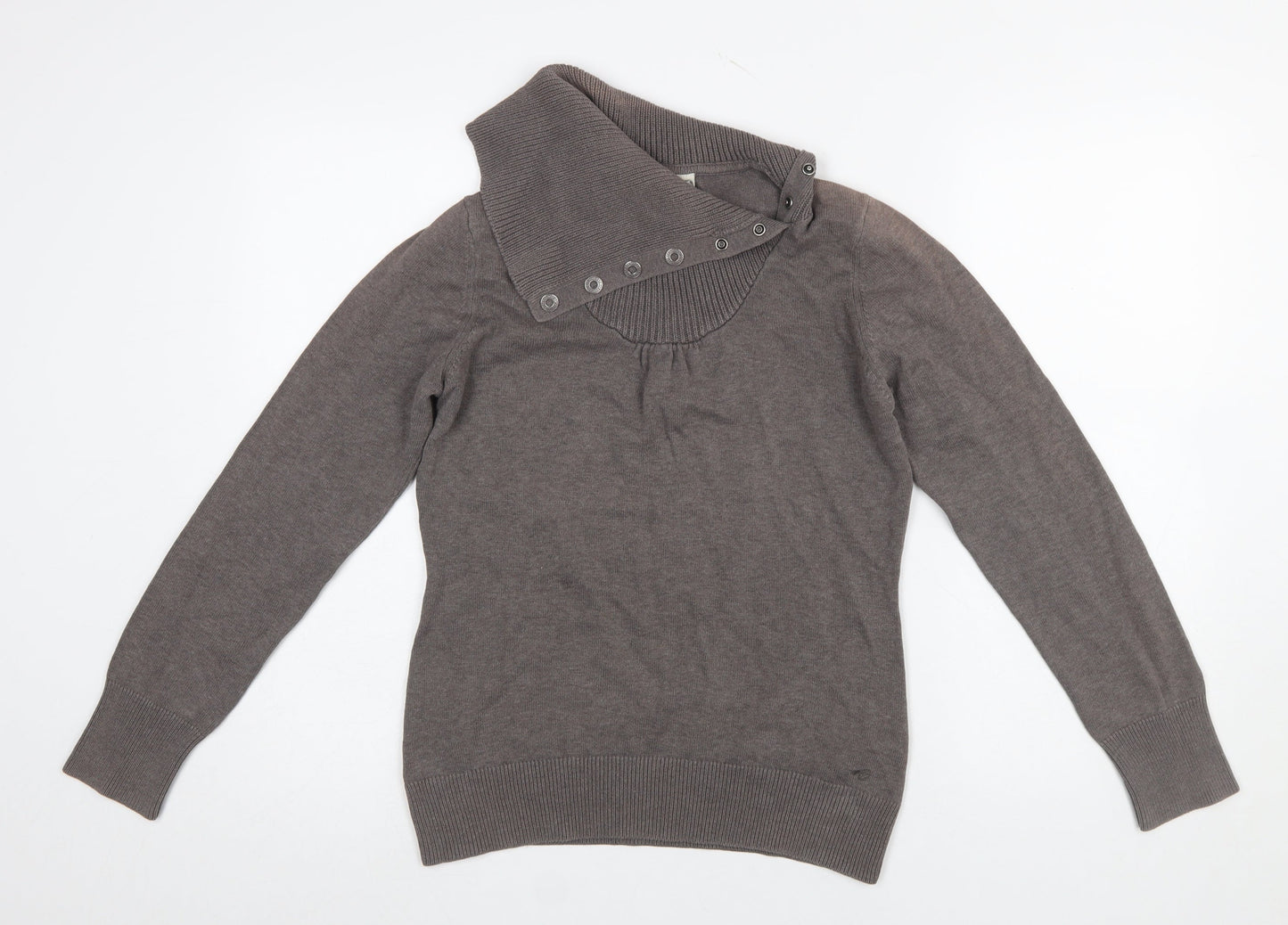 Esprit Women Brown High Neck Button Pullover Jumper L