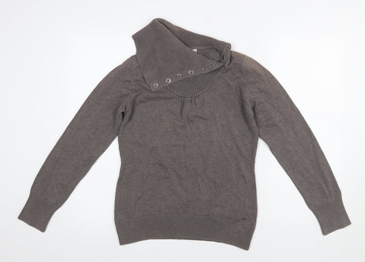 Esprit Women Brown High Neck Button Pullover Jumper L