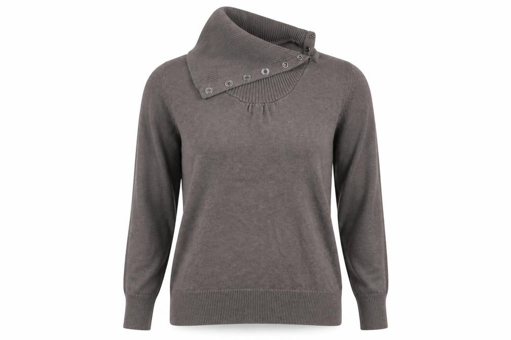 Esprit Women Brown High Neck Button Pullover Jumper L
