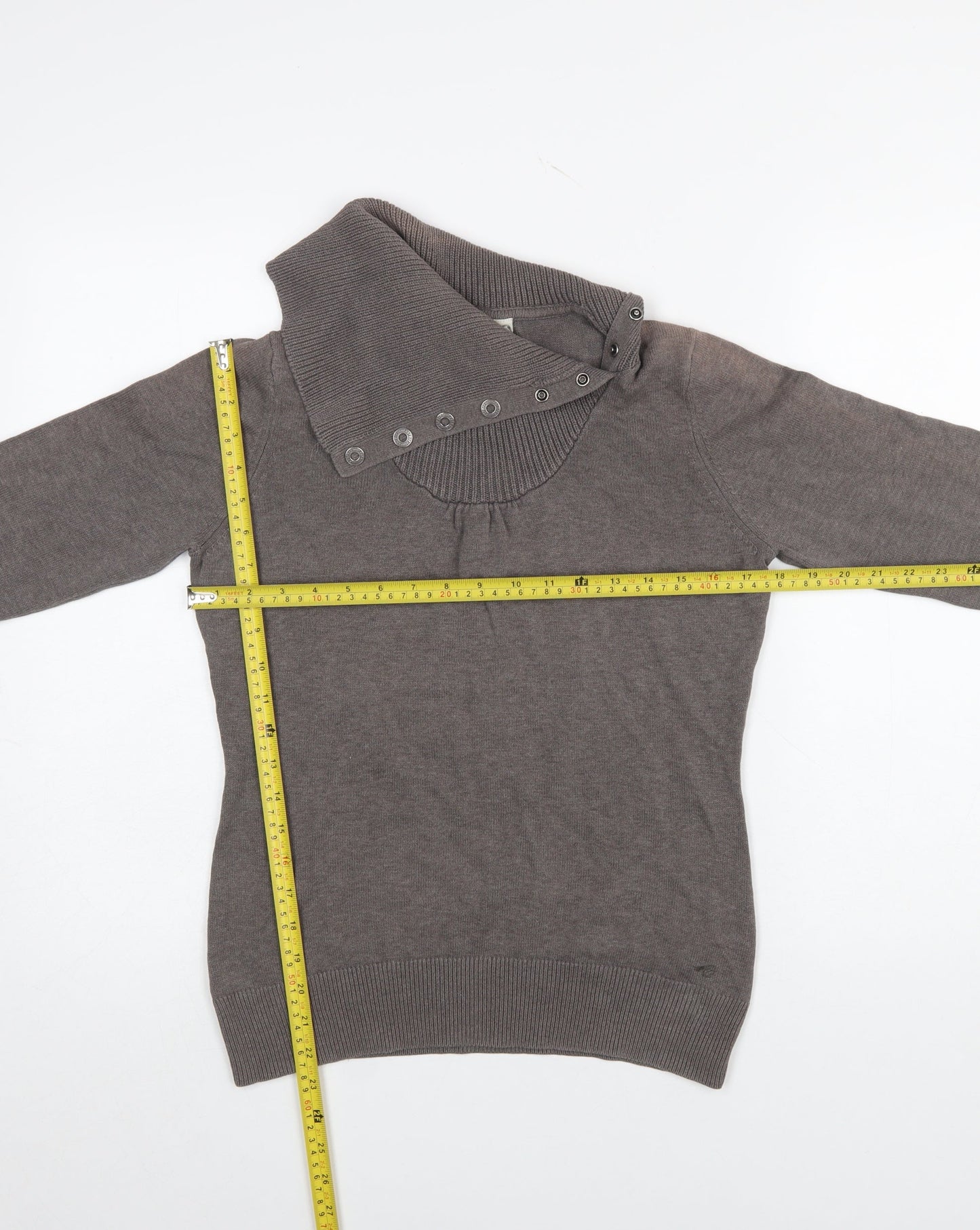 Esprit Women Brown High Neck Button Pullover Jumper L