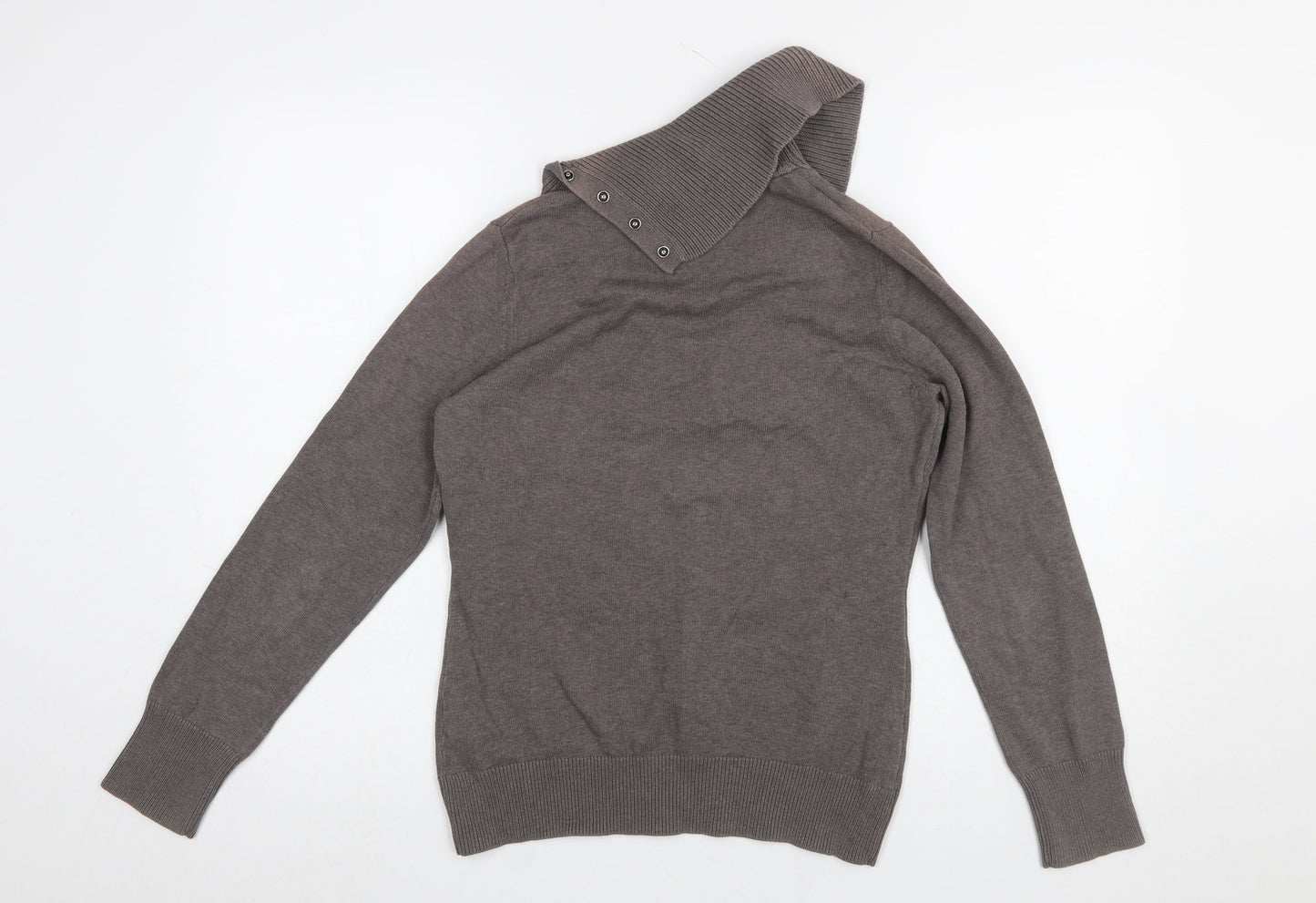 Esprit Women Brown High Neck Button Pullover Jumper L