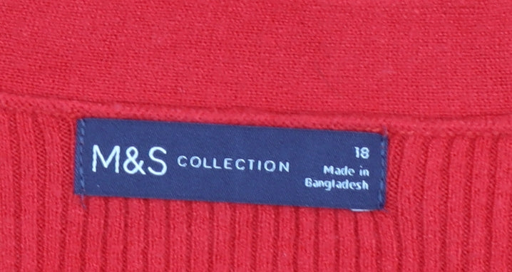 Marks and Spencer Women's Red V-Neck Long Sleeve Pullover Jumper Size 18