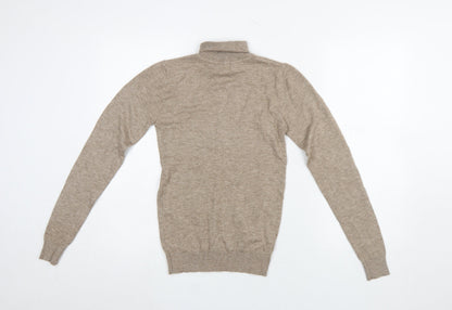 Close-up detail of Object women’s beige roll neck knit jumper xs