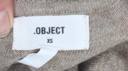 Brand and care label for Object women’s beige roll neck knit jumper xs