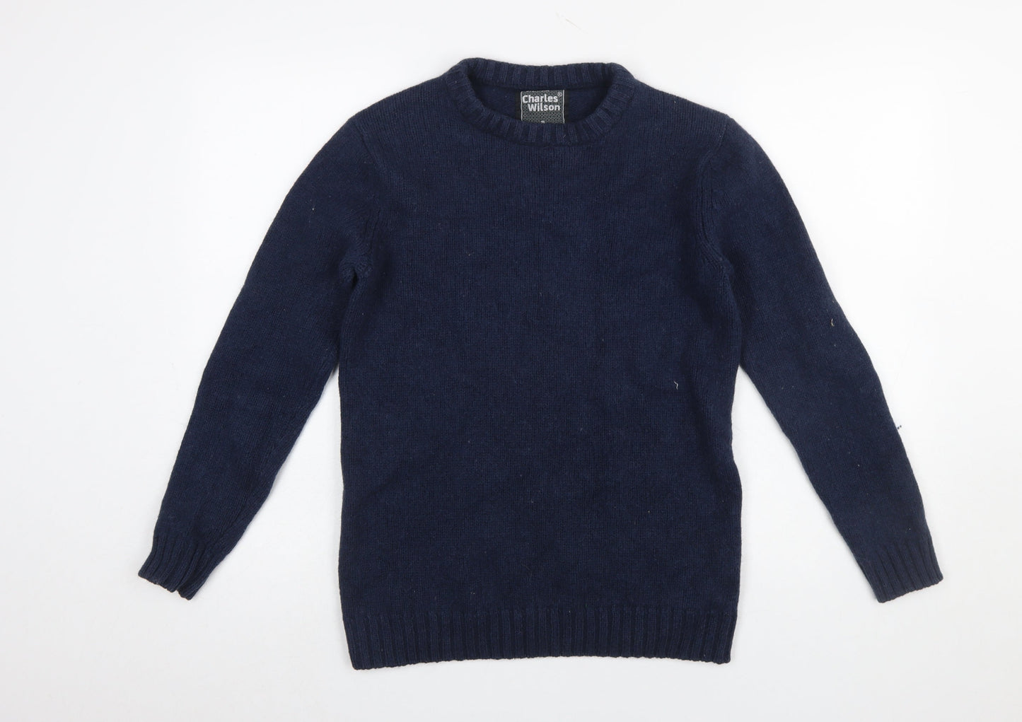 Charles Wilson Men's Blue Wool Cotton Crew Neck Jumper Size S