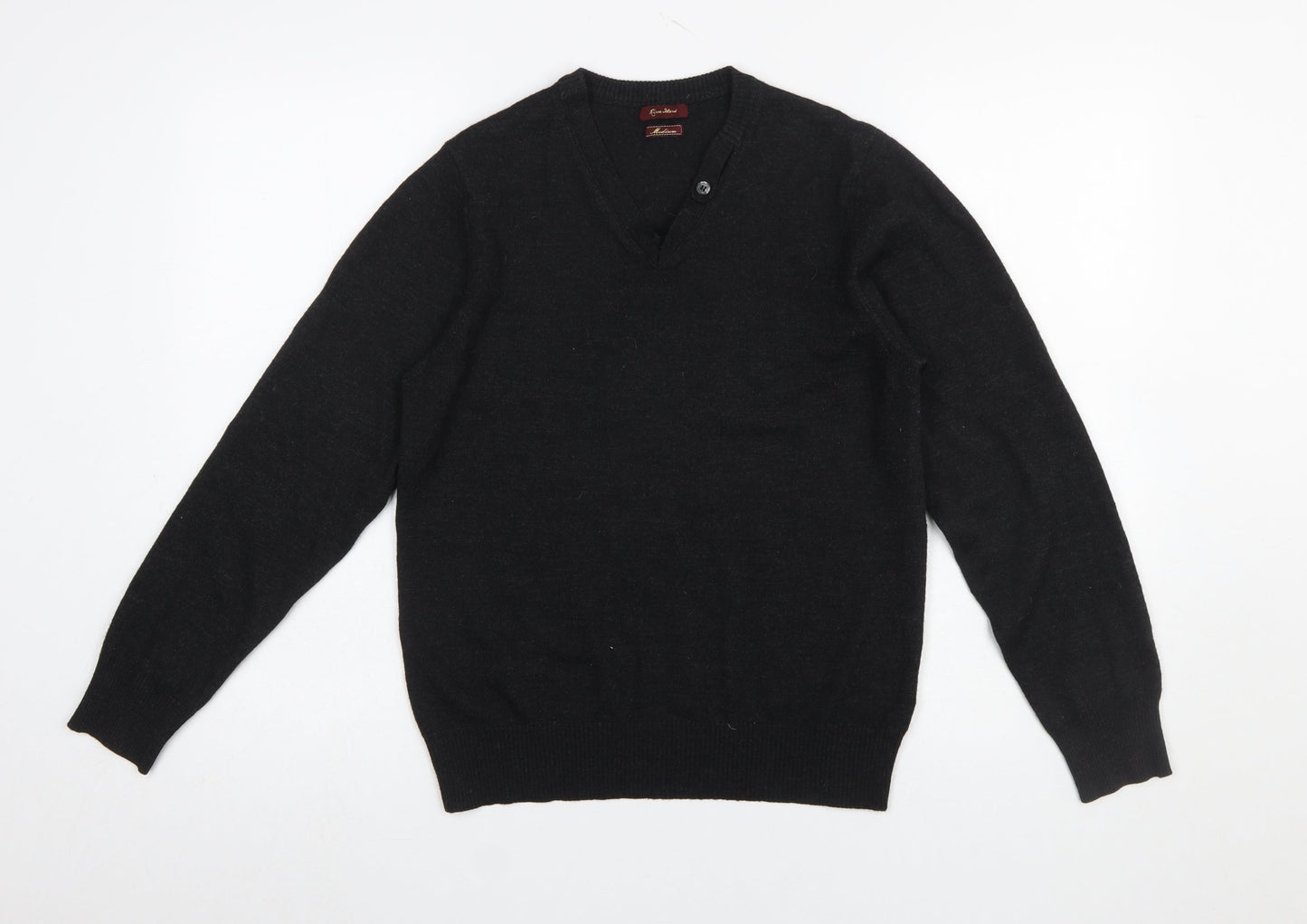 River Island Men's Black V-Neck Wool Blend Jumper Medium