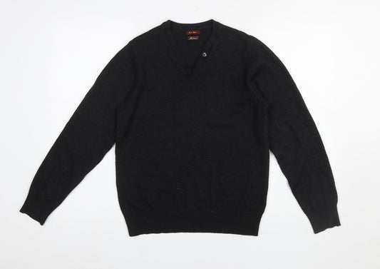 River Island Men's Black V-Neck Wool Blend Jumper Medium