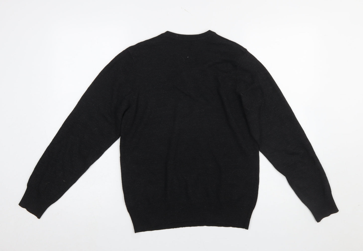 River Island Men's Black V-Neck Wool Blend Jumper Medium