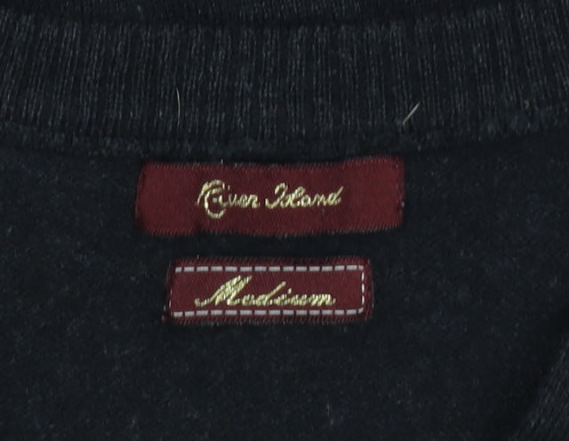 River Island Men's Black V-Neck Wool Blend Jumper Medium