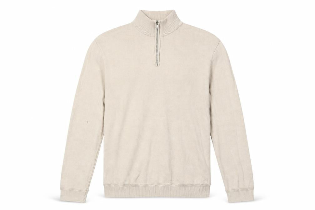 Topman Men Beige 1/4 Zip High Neck Cotton Jumper M