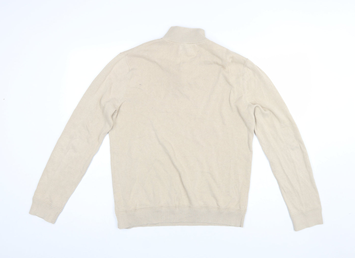 Topman Men Beige 1/4 Zip High Neck Cotton Jumper M