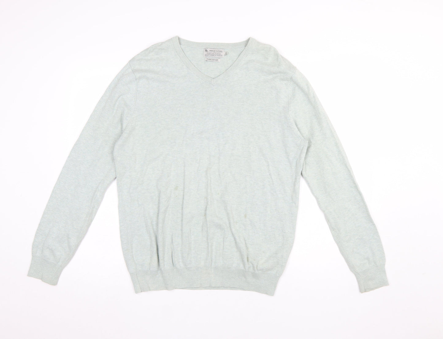 Tu Men's Grey Cotton V-Neck Jumper Size M Lightweight Knit