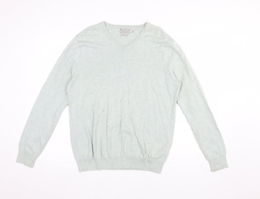 Tu Men's Grey Cotton V-Neck Jumper Size M Lightweight Knit