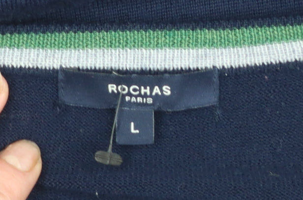 Rochas Paris Men's Blue Wool Blend V-Neck Jumper Size L