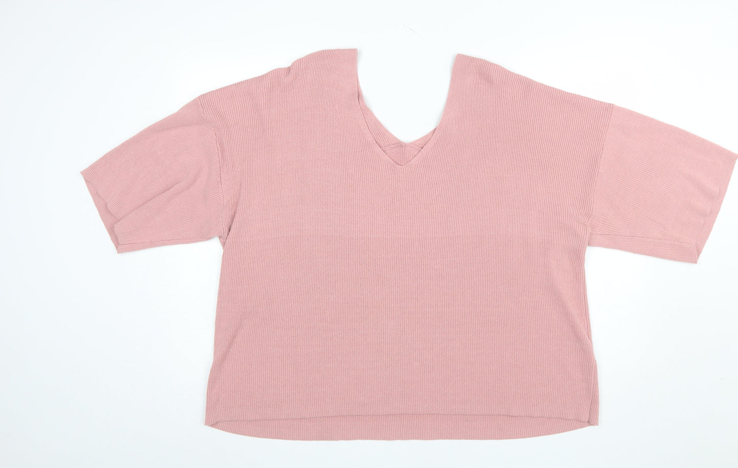 Next Women Pink V-Neck Short Sleeve Pullover Jumper XXL