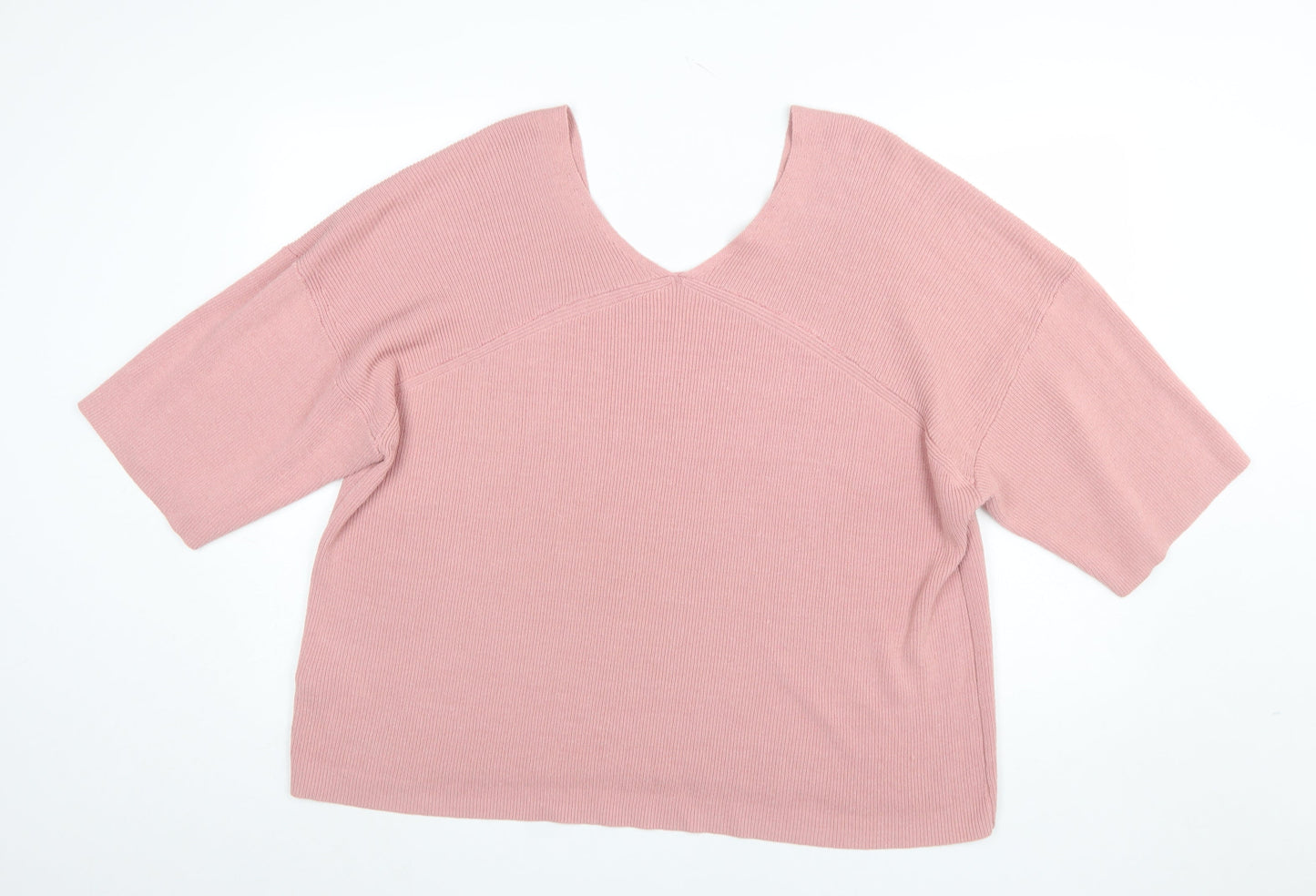 Next Women Pink V-Neck Short Sleeve Pullover Jumper XXL