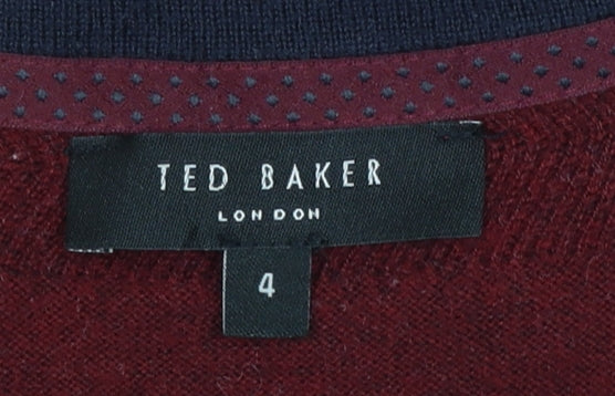 Ted Baker Men's Red Wool Blend V-Neck Jumper Size L