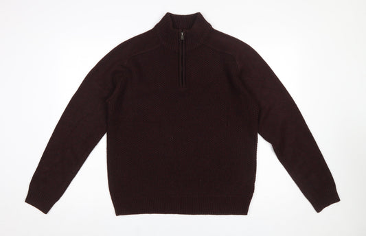 Marks and Spencer Men's Brown 1/4 Zip High Neck Acrylic Jumper M