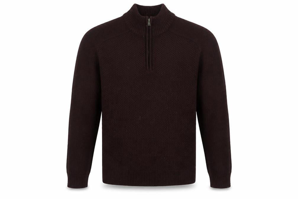 Marks & Spencer Men's Brown 1/4 Zip High Neck Acrylic Jumper M
