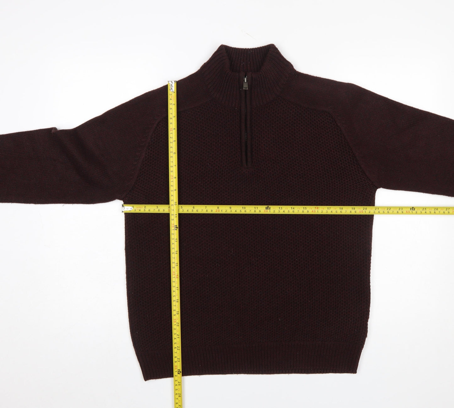 Marks and Spencer Men's Brown 1/4 Zip High Neck Acrylic Jumper M