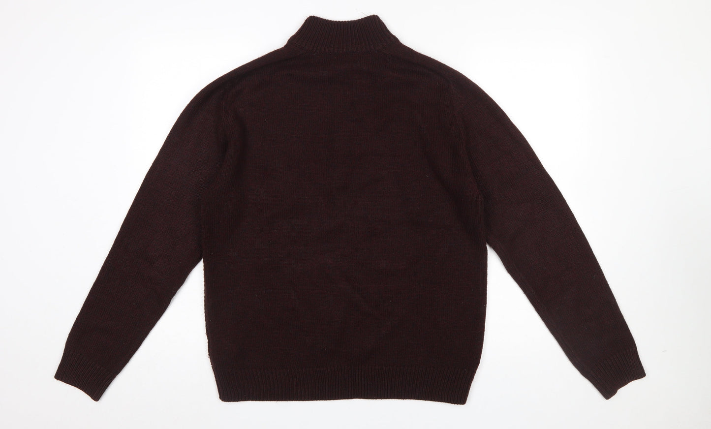 Marks and Spencer Men's Brown 1/4 Zip High Neck Acrylic Jumper M