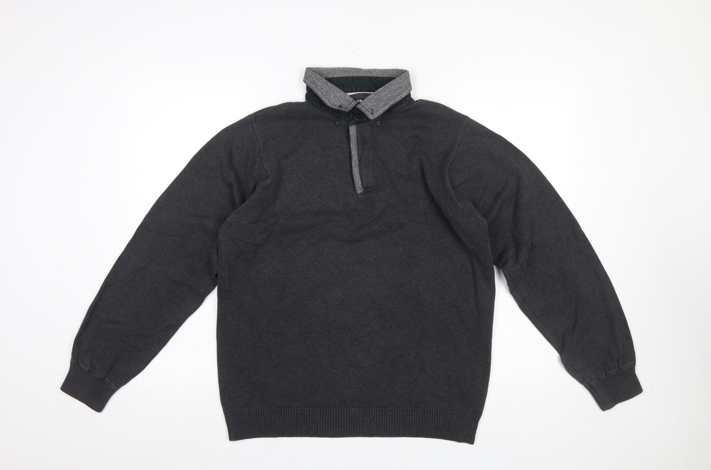 Marks and Spencer Men's Grey Collared Henley Jumper Size S Cotton Blend