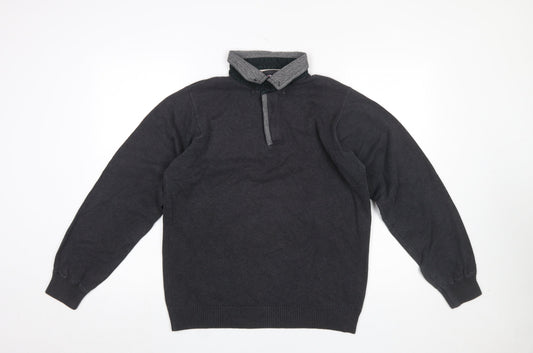 Marks and Spencer Men's Grey Collared Henley Jumper Size S Cotton Blend