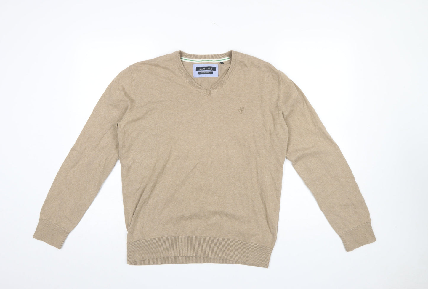 Marc O'Polo Men's Beige Cotton V-Neck Jumper Size S