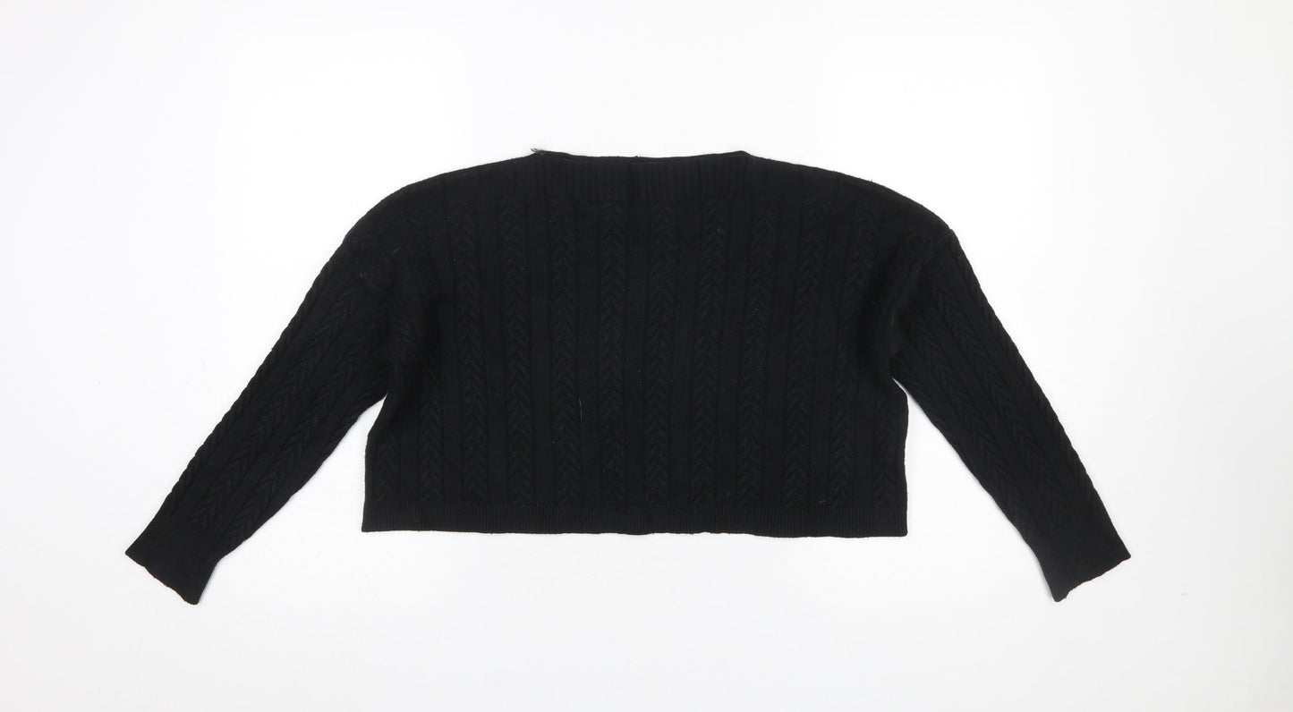 Anna Ellis Women Black Cable-Knit Wool Cashmere Pullover Jumper S