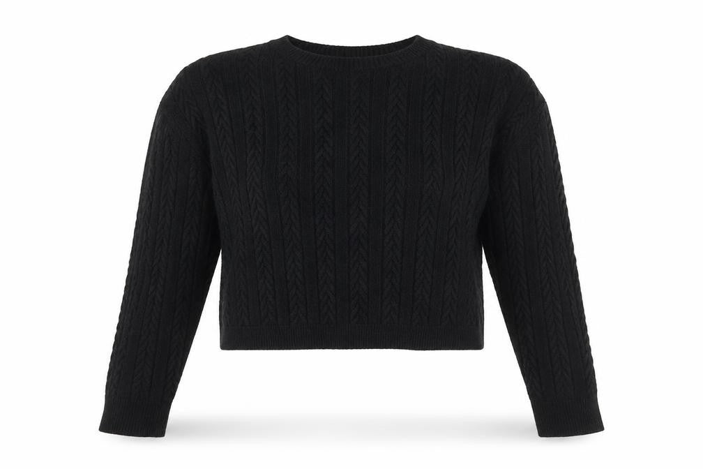 Anna Ellis Women Black Cable-Knit Wool Cashmere Pullover Jumper S