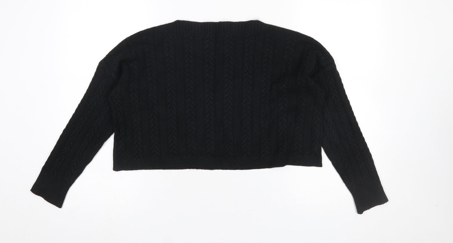 Anna Ellis Women Black Cable-Knit Wool Cashmere Pullover Jumper S