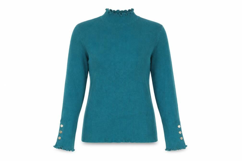 ET VOUS Women Green Size 14 Mock Neck Ribbed Knit Pullover Jumper