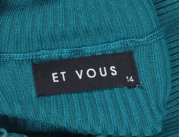 ET VOUS Women Green Size 14 Mock Neck Ribbed Knit Pullover Jumper