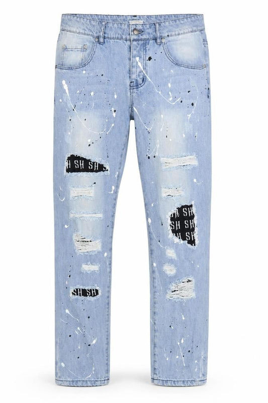 Star Hustle Men’s Blue Light-Wash Distressed Denim Jeans Size 32