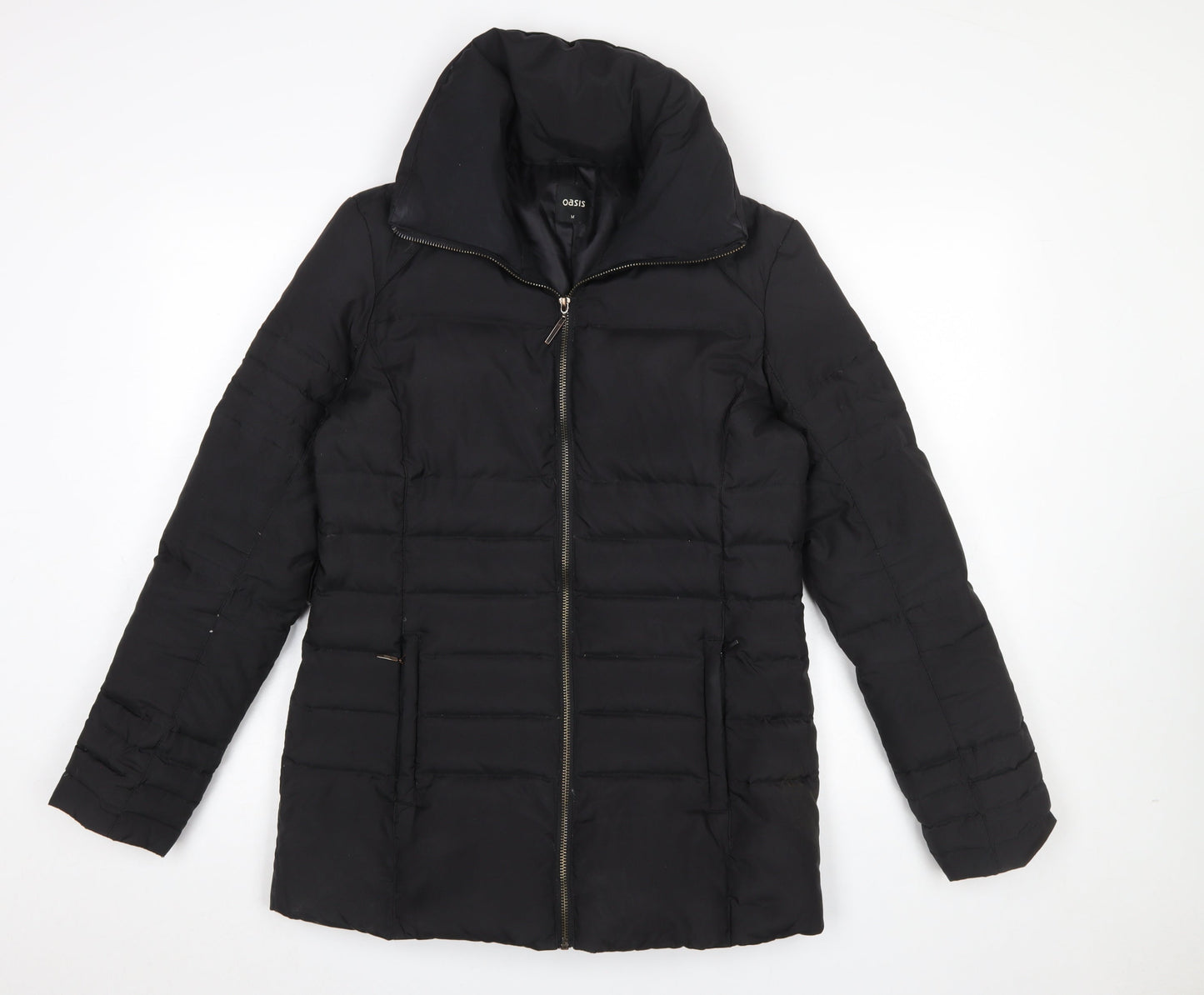 Oasis Womens Black Puffer Jacket Size M Mid-Length Winter Coat